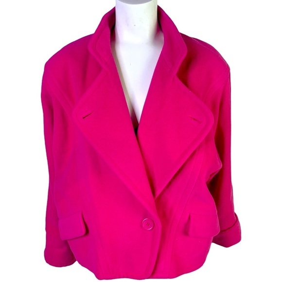 Vintage Jackets & Blazers - VINTAGE HOT PINK OVERSIZED WINTER WOOL JACKET  COAT WOMEN SIZE LARGE